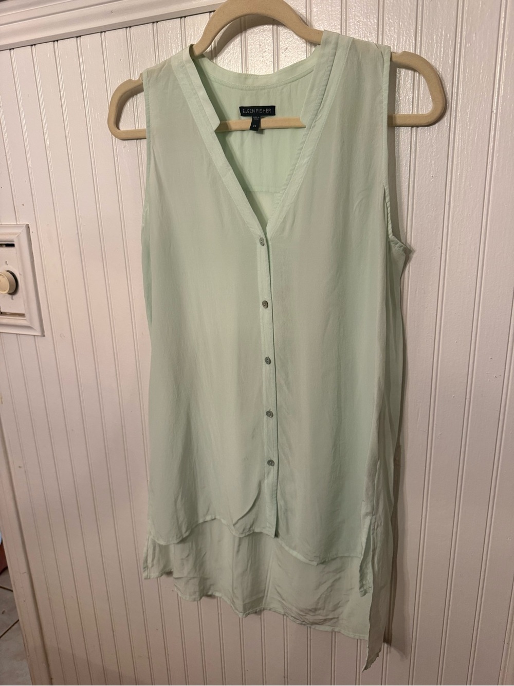 Eileen Fisher 100% Silk Hi Lo Sleeveless Mint Green XS Tunic